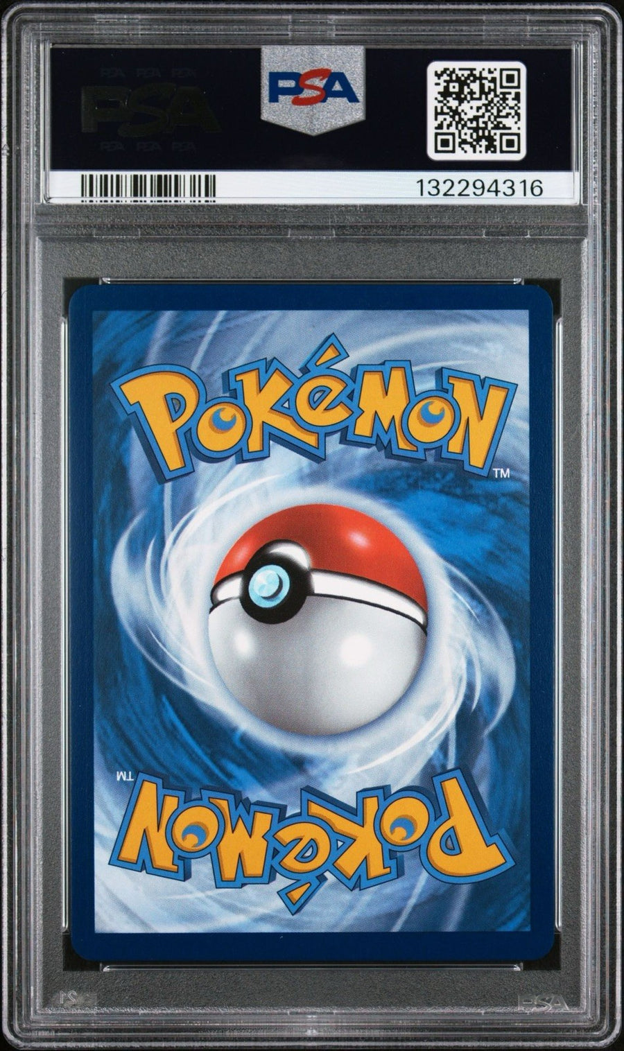 Back of the PSA slab for Team Rocket's Tyranitar, showing cert 132294316