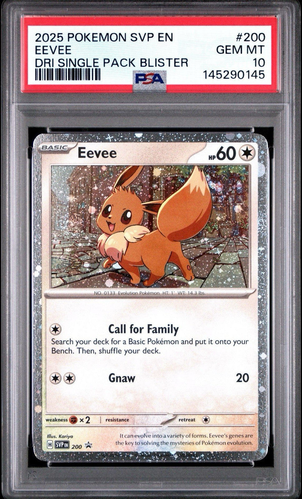PSA 10 Eevee — 2025 Pokémon SVP Black Star Promo #200, Cosmos, 2 swirl