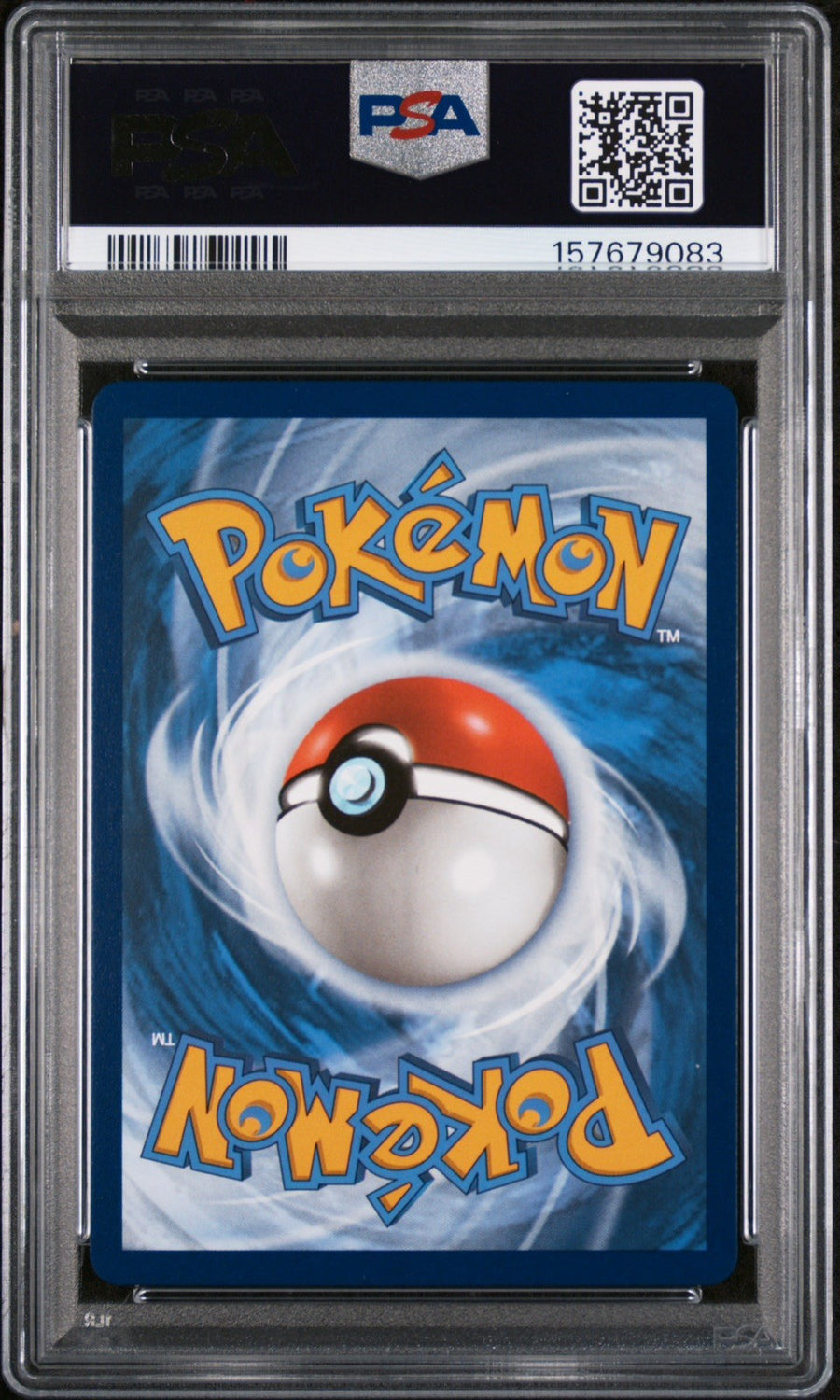 Back of the PSA slab for Eevee, showing cert 157679083
