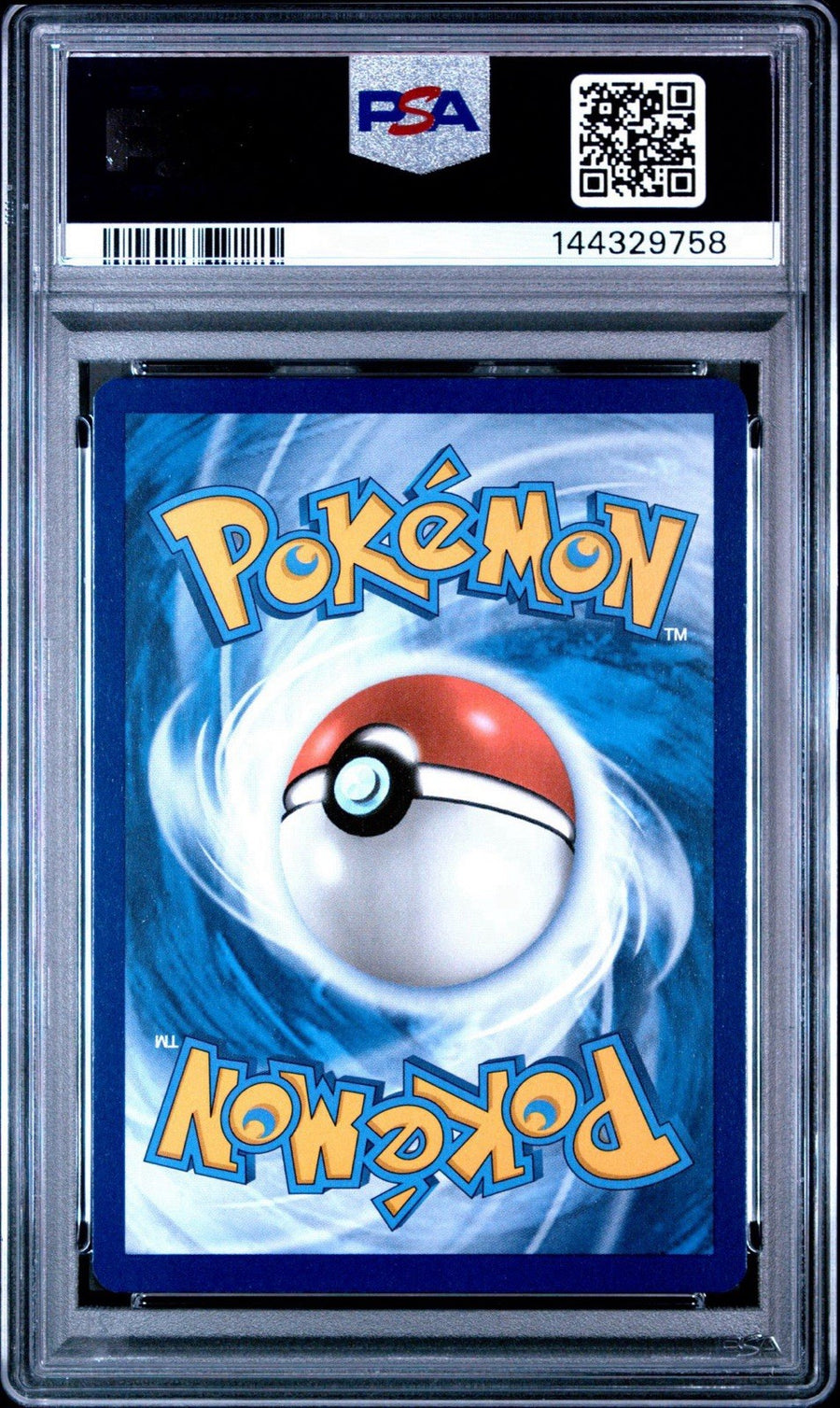Back of the PSA slab for Giratina VSTAR, showing cert 144329758