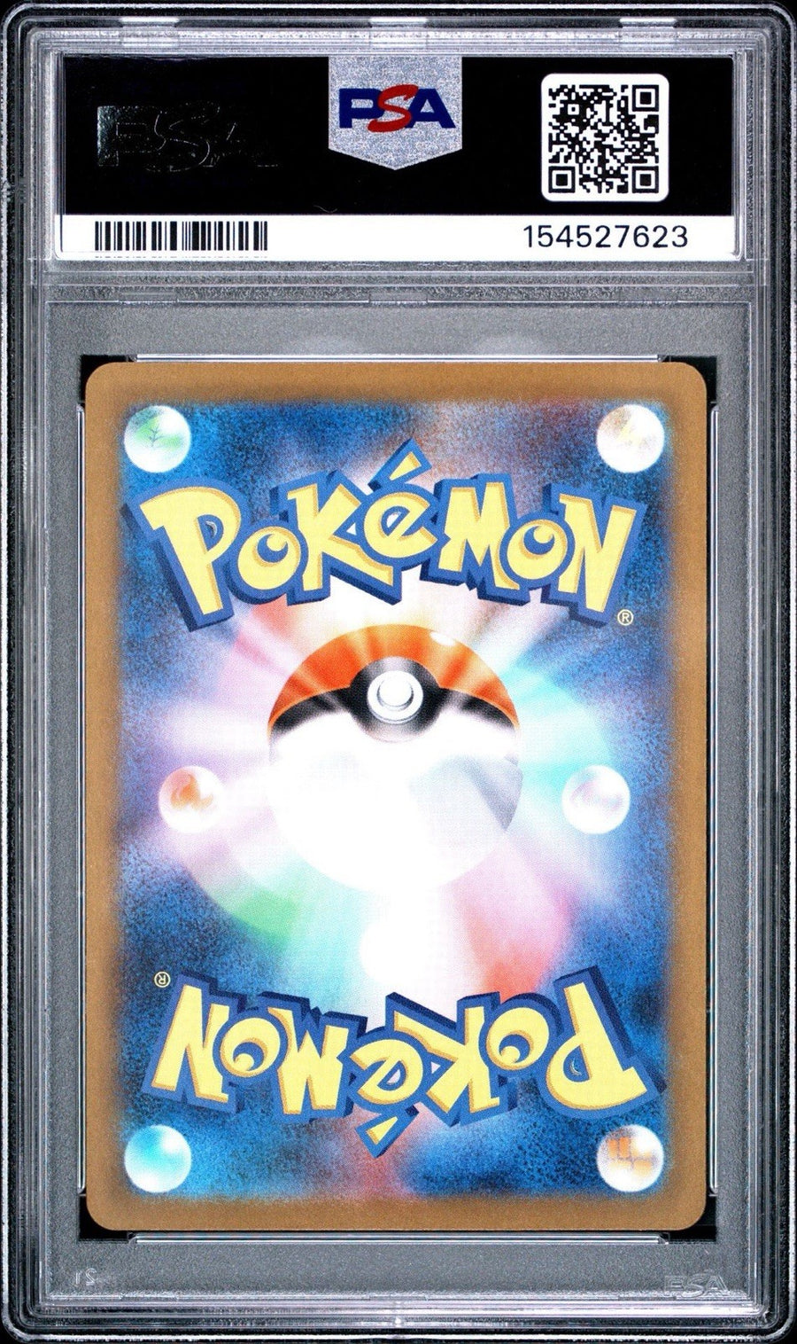 Back of the PSA slab for Rayquaza, showing cert 154527623