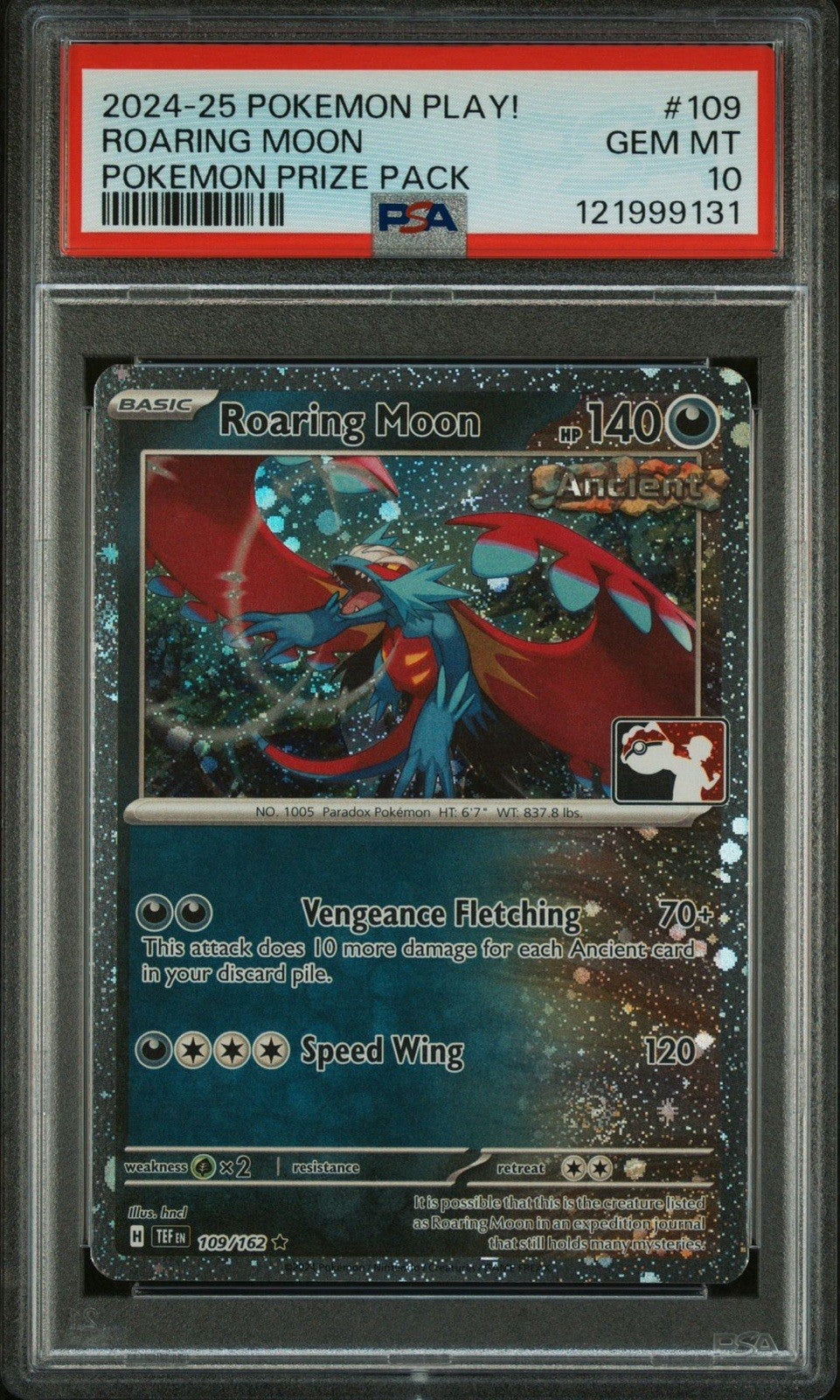 PSA 10 Roaring Moon — 2024 Pokémon Prize Pack Series Cards #109/162, 3 swirl, Holo