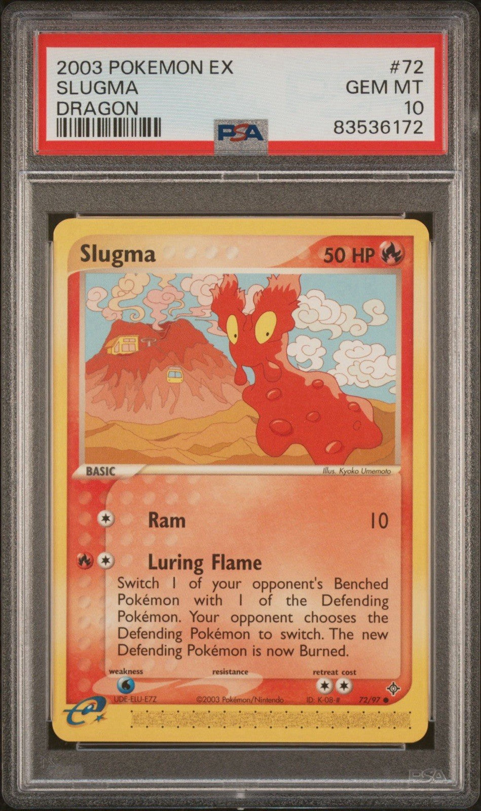 PSA 10 Slugma — 2003 Pokémon EX Dragon #72/97, Non-holo