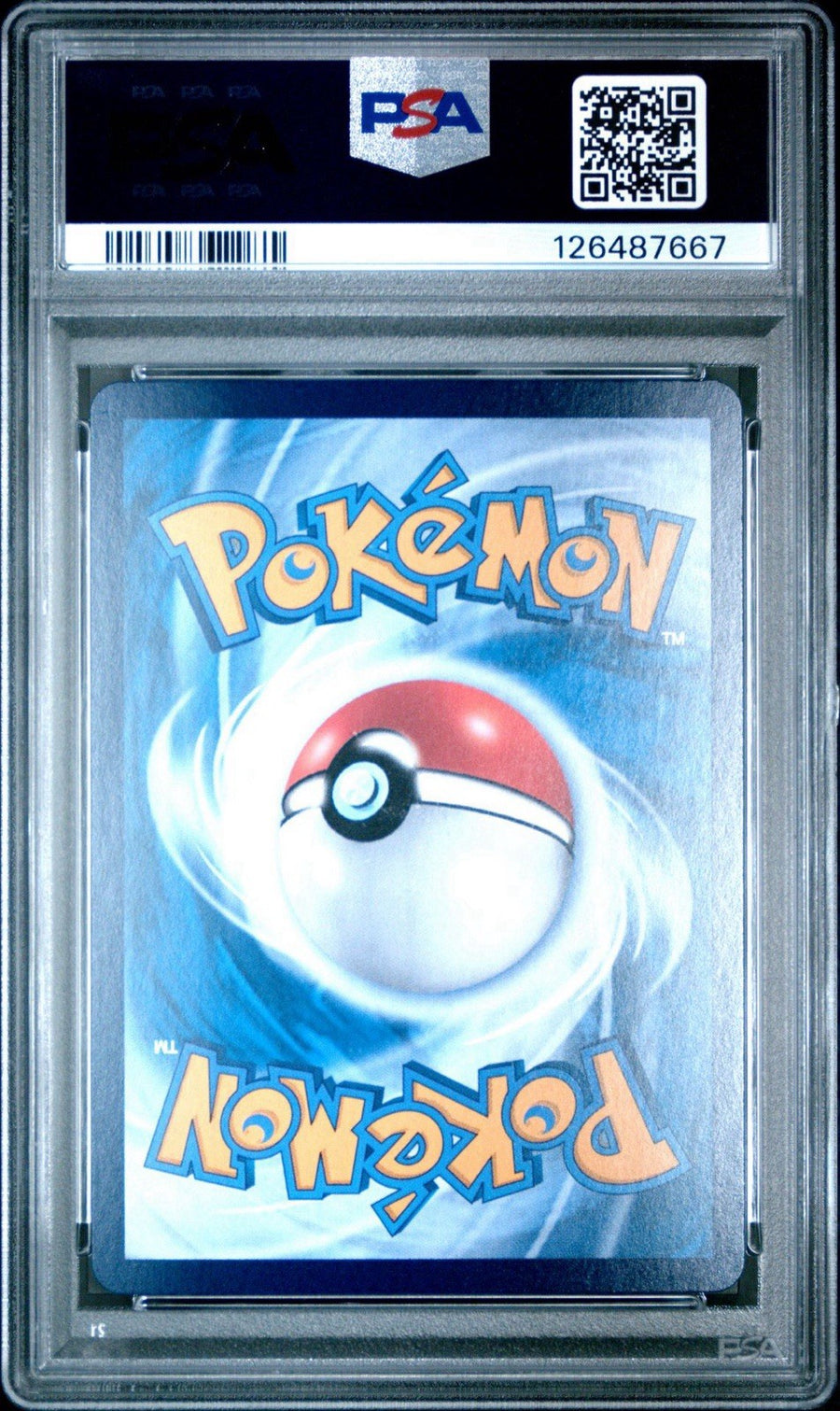 Back of the PSA slab for Captain Pikachu, showing cert 126487667