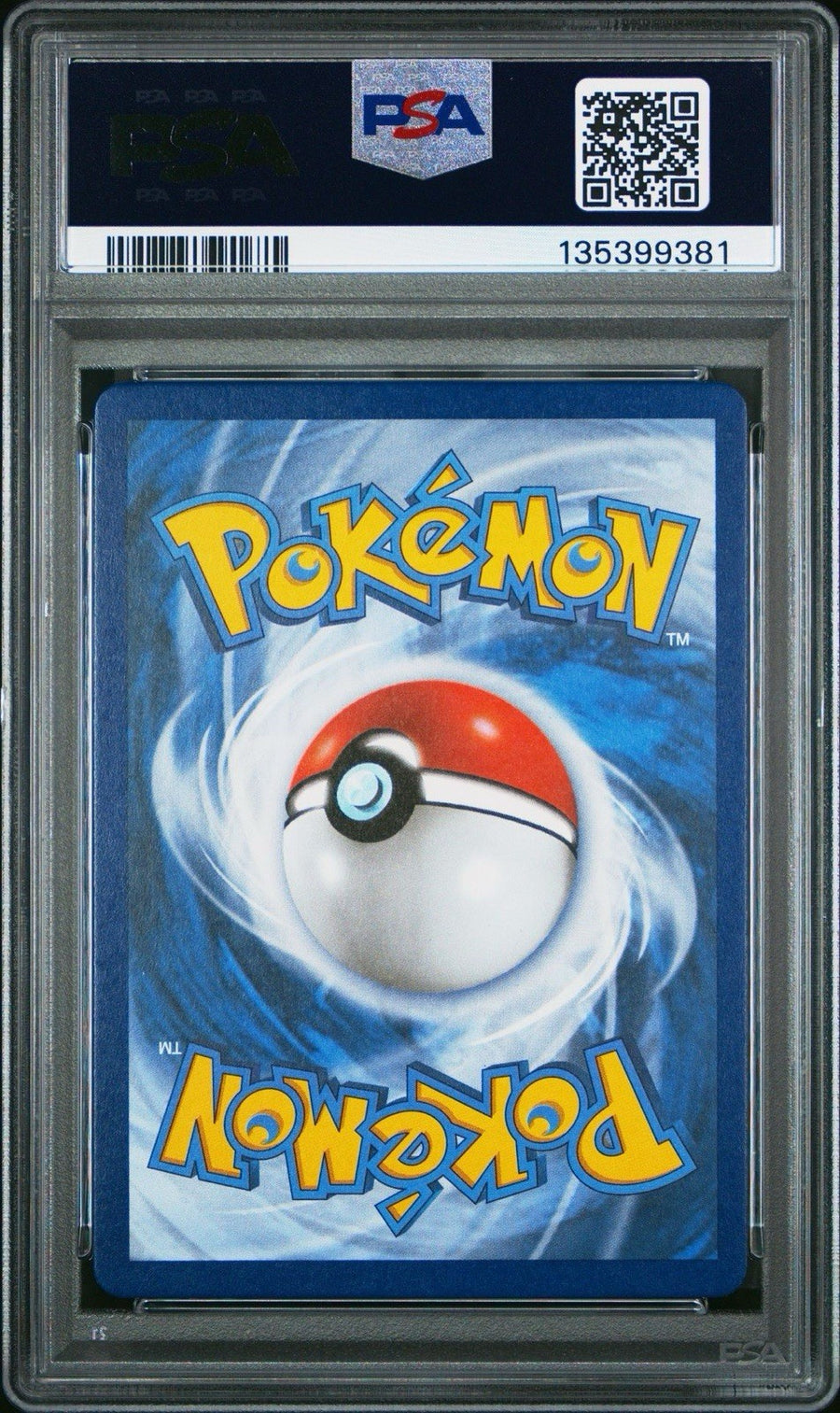 Back of the PSA slab for Hydreigon C, showing cert 135399381