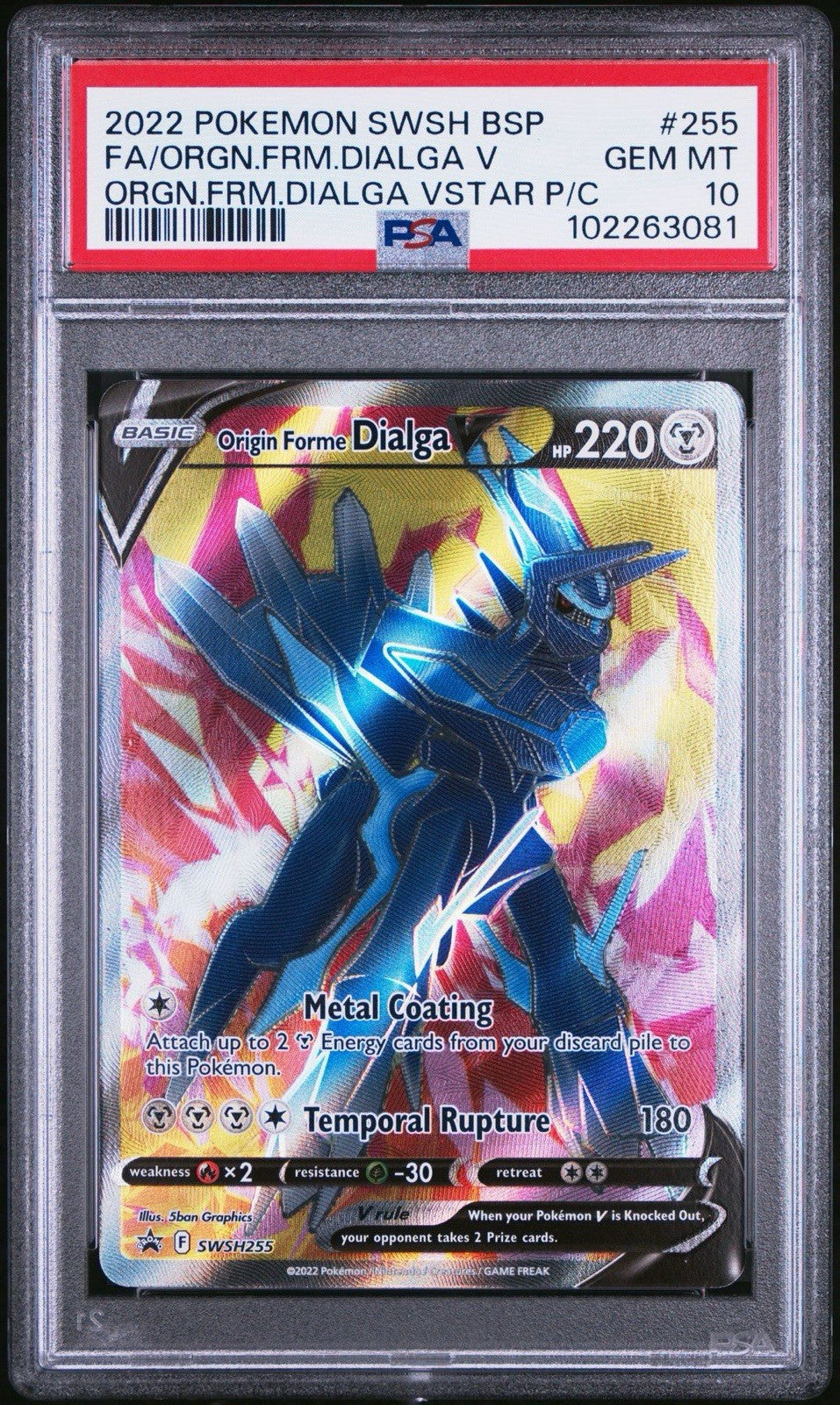 PSA 10 Origin Forme Dialga V (Full Art) — 2022 Pokémon SWSH Black Star Promo #SWSH255, Holo