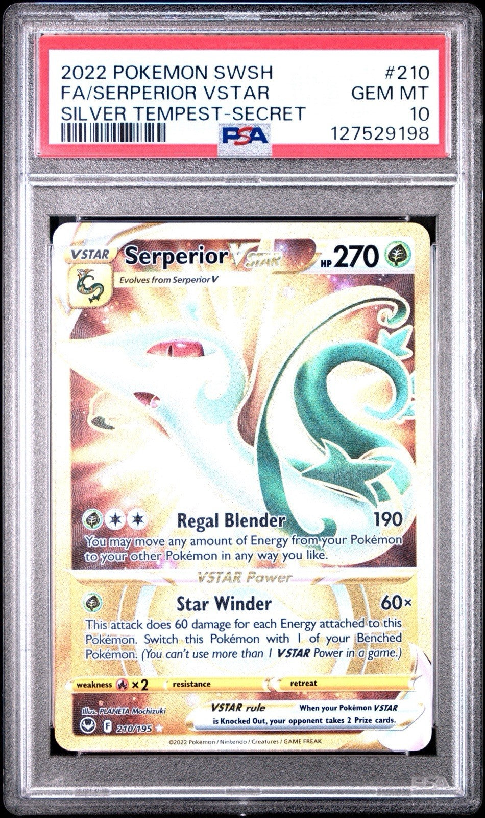 PSA 10 Serperior VSTAR (Full Art) — 2022 Pokémon SWSH Silver Tempest #210/195, Holo, Secret Rare