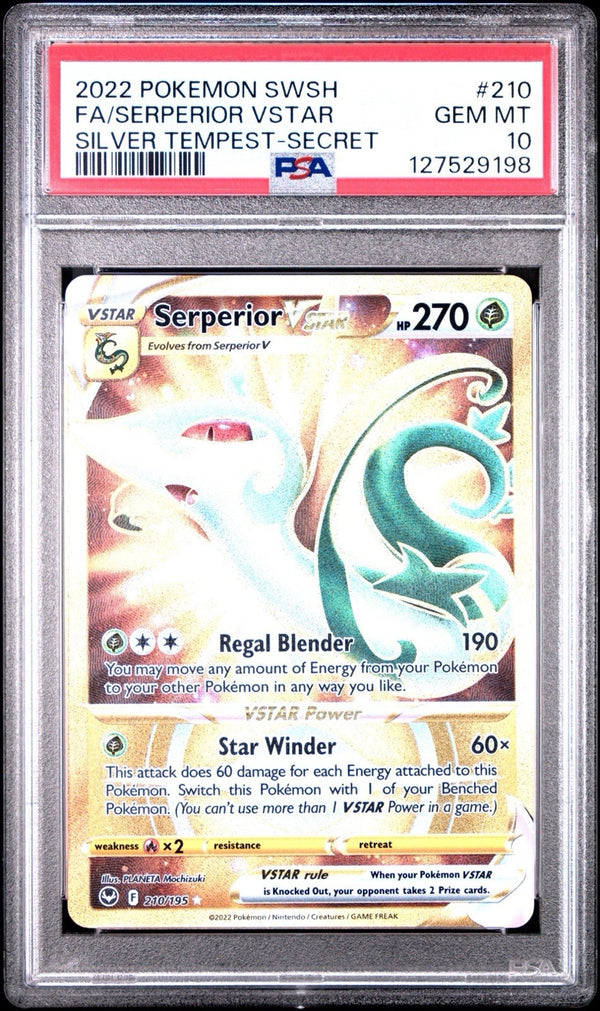 PSA 10 Serperior VSTAR (Full Art) — 2022 Pokémon SWSH Silver Tempest #210/195, Holo, Secret Rare