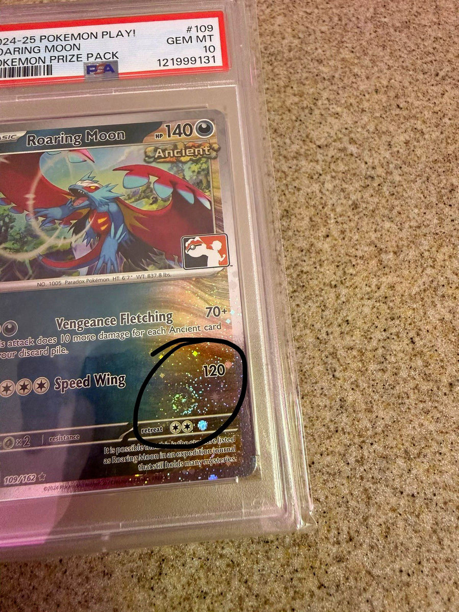 Back of the PSA slab for Roaring Moon, showing cert 121999131
